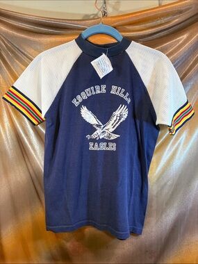 Vintage jr high Esquire Hills Eagles Navy Raglan Tee White Mesh Sleeves. Box YY